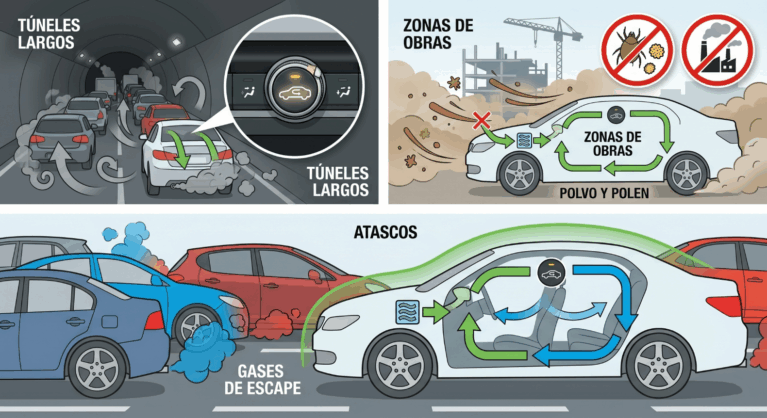 Uso de la recirculación del aire en el coche